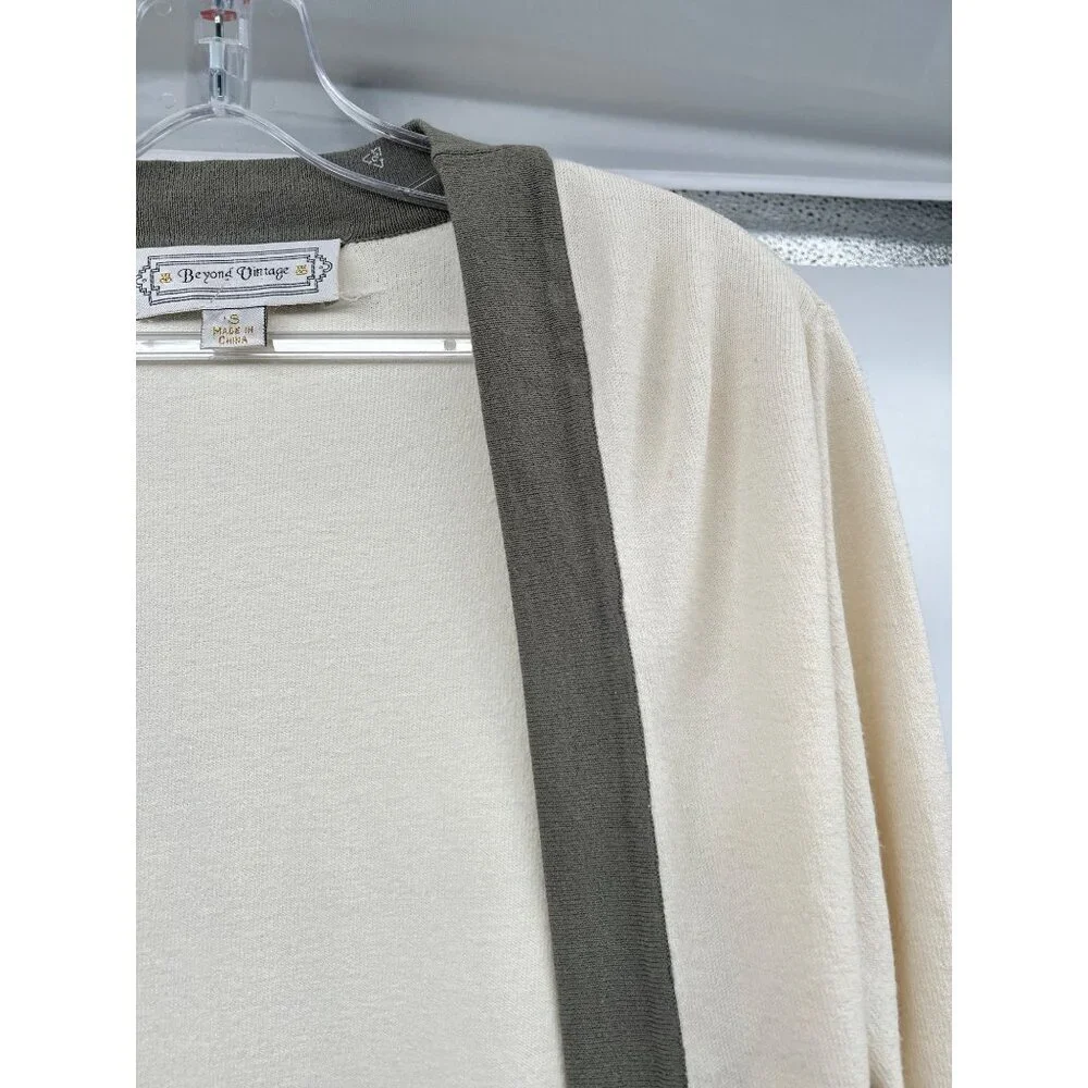 Beyond Vintage Womens Cardigan Open Front Cream/Multi Size Small - Picture 4 of 9